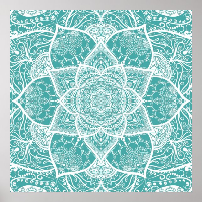 Teal and White Mandala - Loergann in Blue Spruce Poster (Framsidan)