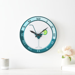 Teal and White Martini Pub Clock Stor Klocka