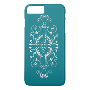 Teal and White Monogram iphone case