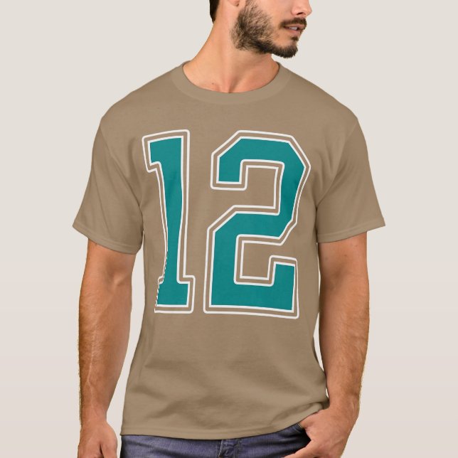 Teal and White Number 12 Jersey Player Uniform 12  T Shirt (Framsida)