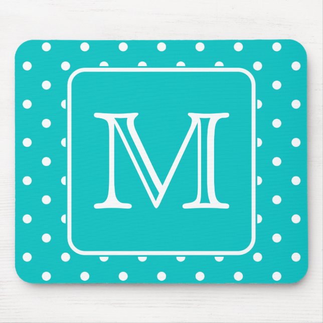 Teal and White Polka Dot Mönster. Anpassningsbar M Musmatta (Framsidan)
