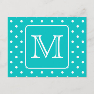 Teal and White Polka Dot Mönster. Anpassningsbar M Vykort