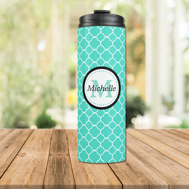 Teal and White Quatrefoil Monogram (Skapare uppladdad)