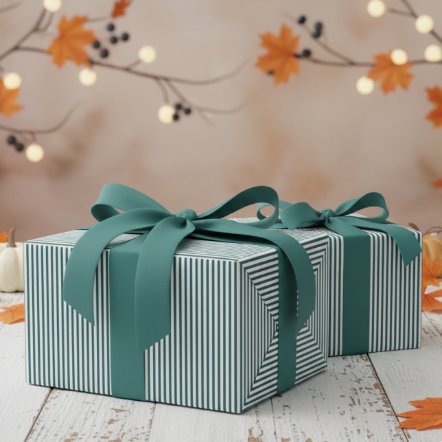 Teal and White Rand Mönster Presentpapper (Modern & Classic Teal Green Wrapping Paper. Trendy Teal Green Blue & White Chic Stripes Pattern)