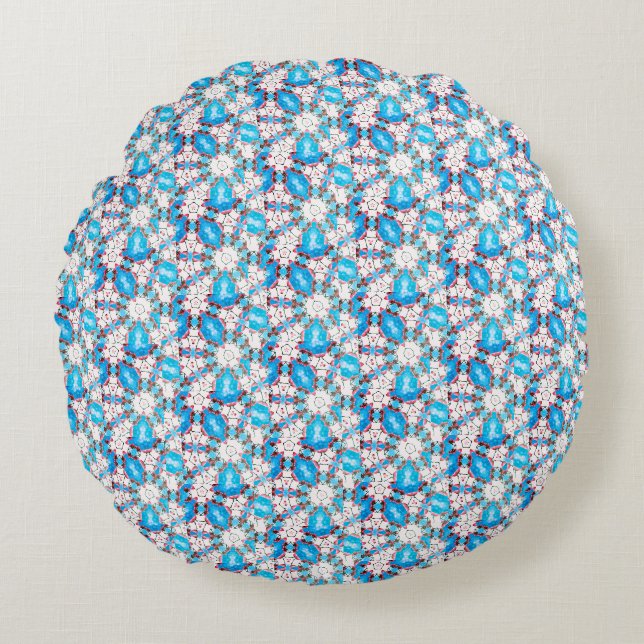 Teal and White Round Pillow Rund Kudde (Framsidan)