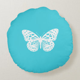 Teal and White Round Pillow Rund Kudde