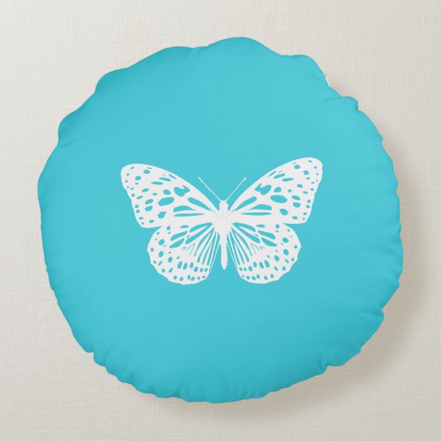 Teal and White Round Pillow Rund Kudde (Baksidan)