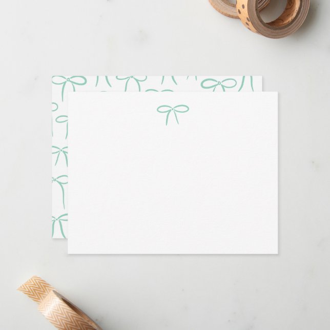 Teal and White Simple Bow Personal Stationery Anteckningskort (Fram/Back In Situ)