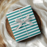 Teal and White Simple Vågrät Stripe Presentpapper<br><div class="desc">Papper av rastrerad svällning av enkelt Vågrät</div>