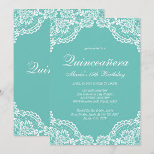 Teal and White Snöre Quinceanera, inbjudningar