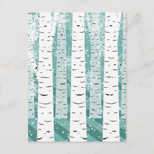 Teal and White Snowy Birch Träd Winter Vykort