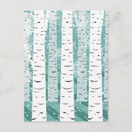 Teal and White Snowy Birch Träd Winter Vykort