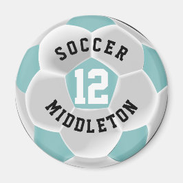 Teal and White Soccer Sport Boll Magnet