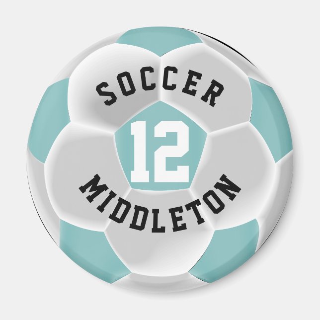 Teal and White Soccer Sport Boll Magnet (Framsidan)