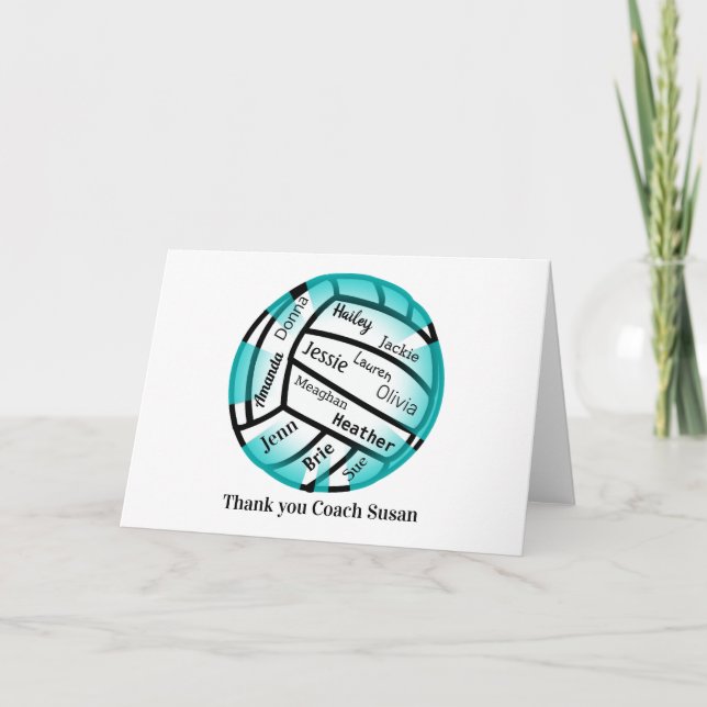 Teal and White Volleyball Tack Coach Card (Framsida)