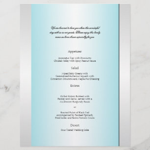 Teal and White Zebra Diamond Bröllop Menu