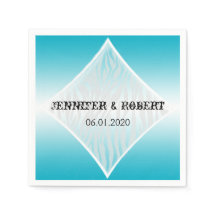Teal and White Zebra Diamond Bröllop Napkin