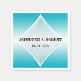 Teal and White Zebra Diamond Bröllop Napkin Pappersservett