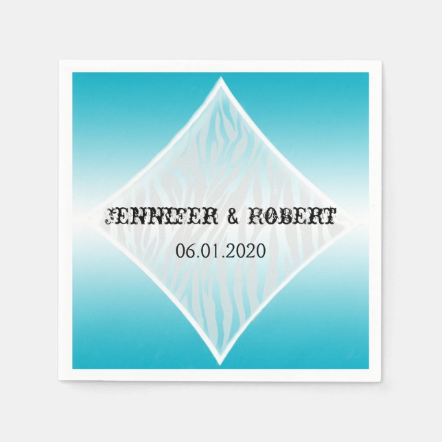 Teal and White Zebra Diamond Bröllop Napkin Pappersservett (Framsidan)