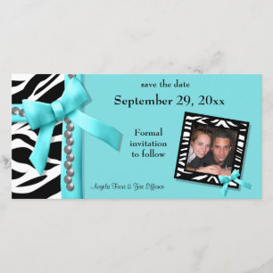 Teal and White Zebra Gems sparar datumkortet Spara Datumet