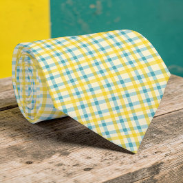 Teal and Yellow Plaid Pattern Necktie Tie Slips