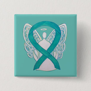 Teal Angel Awareness Ribbon Art Anpassningsbar Lap Knapp