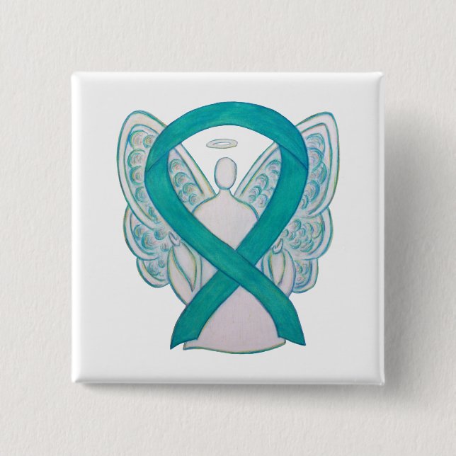 Teal Angel Awareness Ribbon Art Anpassningsbar Lap Knapp (Framsida)