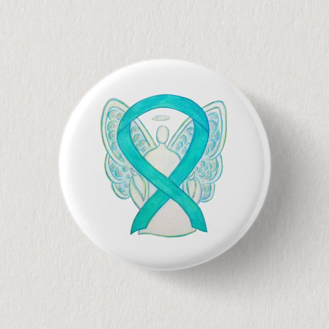 Teal Angel Awareness Ribbon Art Anpassningsbar Lap Knapp (Framsida)