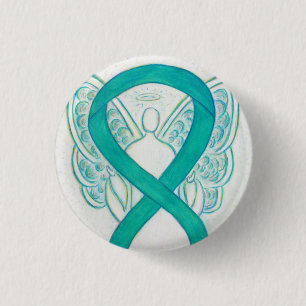 Teal Angel Awareness Ribbon Art Anpassningsbar Lap Knapp