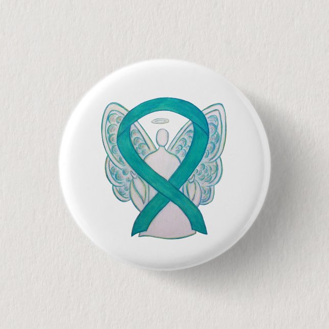 Teal Angel Awareness Ribbon Art Anpassningsbar Lap Knapp (Framsida)
