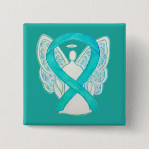 Teal Angel Awareness Ribbon Art Anpassningsbar Lap Knapp