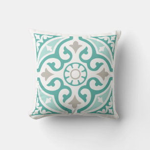Teal Anka Egg Blue och White Moroccan Tile Kudde