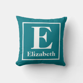 Teal Anpassningsbar Monogram med Personlig Namn Kudde