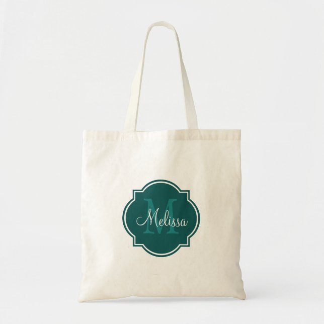 Teal Anpassningsbar Personlig Monogram Tote bags Tygkasse (Framsidan)