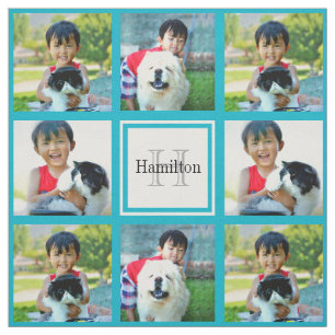 Teal Anpassningsbar Personlig Photo Collage Monogr Tyg