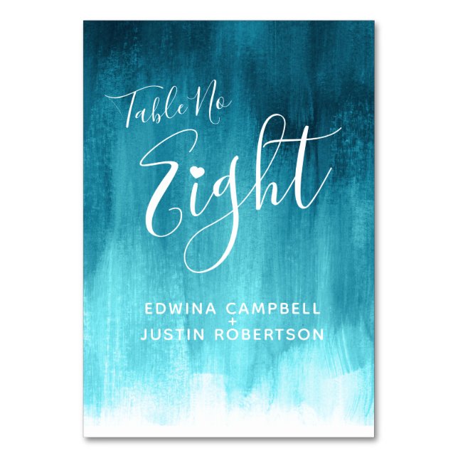 Teal aqua abstrakt tvättar modernt bordsnummer 8 (Baksidan)
