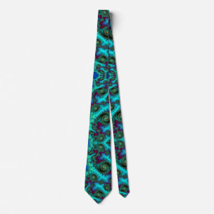 Teal Aqua and Plum Spiral Fractal Abstrakt Slips