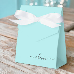Teal Aqua Blå Tjejaktig Skrift Monogram Namn Moder Presentaskar