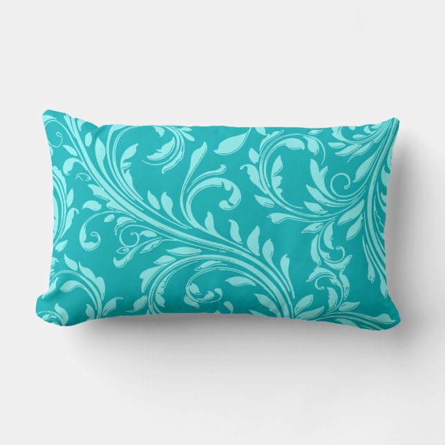 Teal, Aqua blommigt swirtalladsdamm, ländryggen de Lumbarkudde (Framsida)