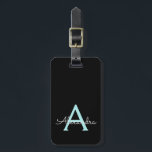 Teal Aqua Blue Girly Script Monogram Namn Modern Bagagebricka<br><div class="desc">Aqua Blue Teal and Black Monogram Lägg till ditt eget Namn-skript Namnteckning Pillow. Märkrn i bagagepåsen gör perfekten söt 16-årsjubileum,  bröllop,  möhippa,  babydusch eller bachelorette-festgåva till någon som kärlek en chic elegant och modern stil.</div>