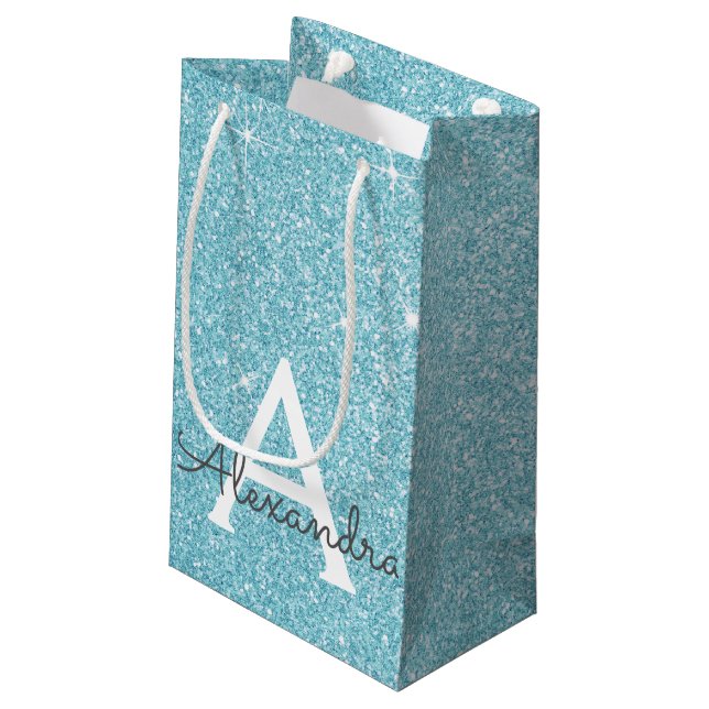 Teal Aqua Blue Glitter & Gnistra Monogram (Baksidan Vinklad)
