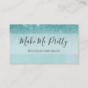Teal Aqua Blue Glitter Ombre Glam Girly Salon Visitkort