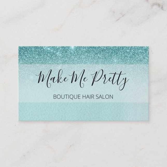 Teal Aqua Blue Glitter Ombre Glam Girly Salon Visitkort (Framsida)