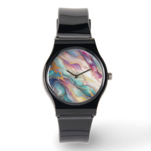 Teal Aqua Blue Lila Rosa Guld Marble Art Mönster Armbandsur