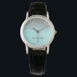 Teal Aqua Blue Silver Glitter Girly Monogram Namn Armbandsur<br><div class="desc">Aqua Blue Teal och Silver Gnistra Glitter Monogram Namn Watch Det gör perfekt studenten,  födelsedag,  bröllop,  möhippa,  årsdag,  babydusch eller bachelorette-fest till någon som glam lyx och chic stilar.</div>
