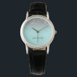 Teal Aqua Blue Silver Glitter Girly Monogram Namn Armbandsur<br><div class="desc">Aqua Blue Teal och Silver Gnistra Glitter Monogram Namn Watch Det gör perfekt studenten,  födelsedag,  bröllop,  möhippa,  årsdag,  babydusch eller bachelorette-fest till någon som glam lyx och chic stilar.</div>