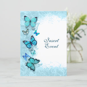 Teal aqua blue vattencolor butterfly party inbjudningar
