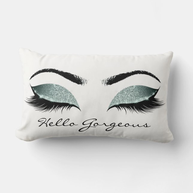 Teal Aqua Blue White Makeup Lash Hej Gorgous Lumbarkudde (Framsida)