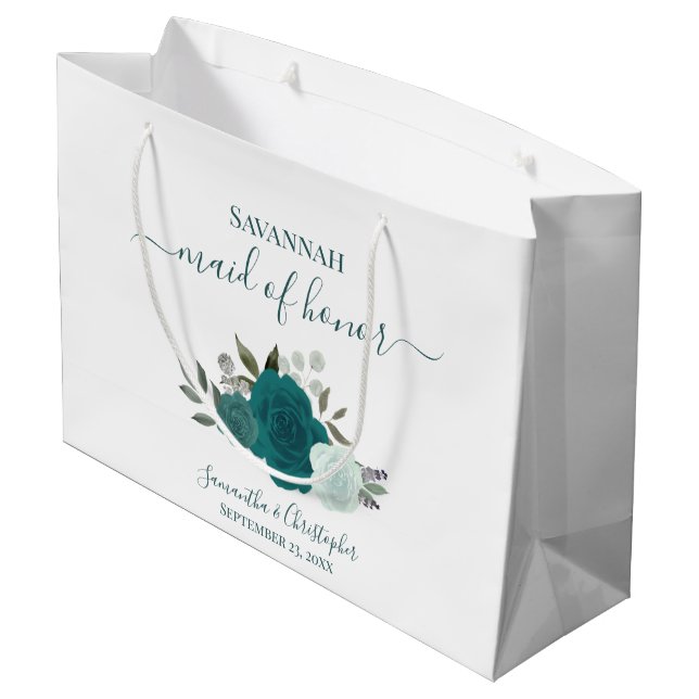 Teal & Aqua Boho Chic Roses Wedding Maid of Honor (Baksidan Vinklad)