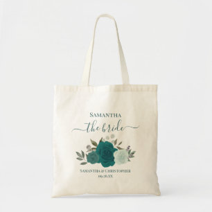 Teal & Aqua Boho Rosor Elegant Brud Bröllop Tygkasse